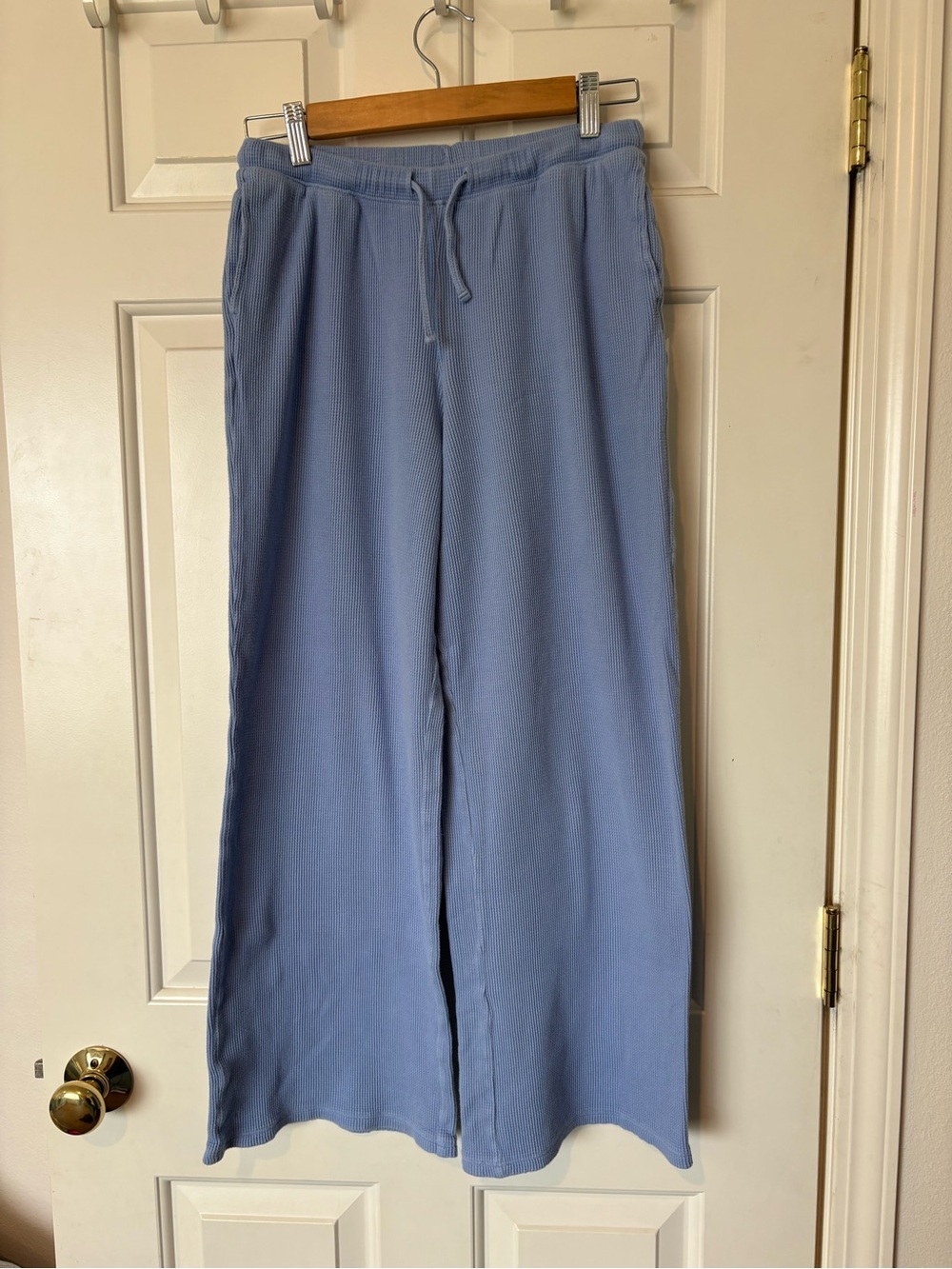 Blue Wide Leg waffle Pants